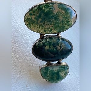 Sterling Silver and Moss Agate pendant, 3 stones